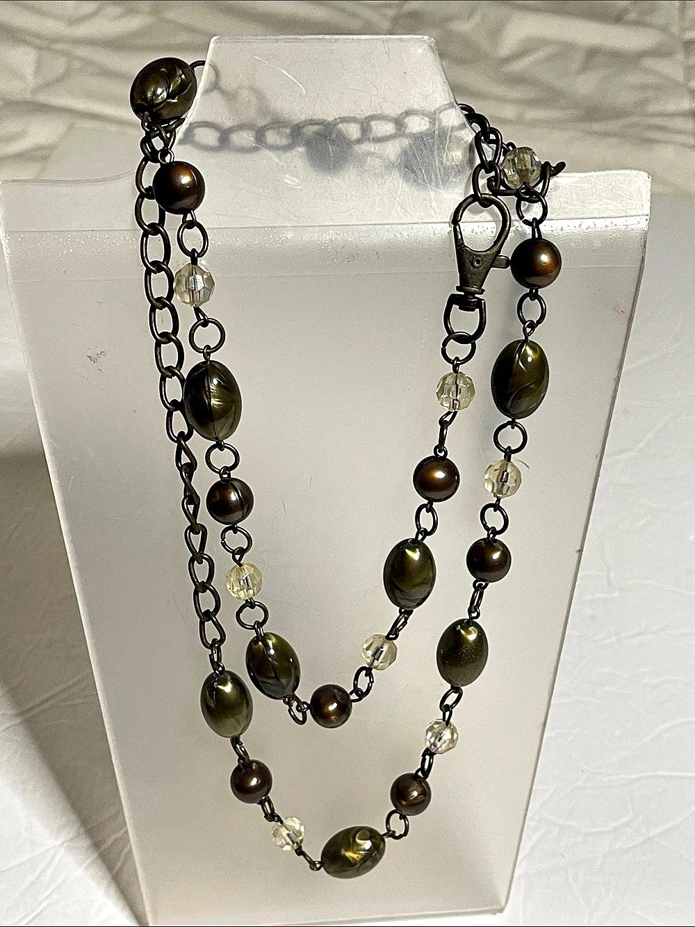 Layered Beaded Necklace in Brown & Green Like New